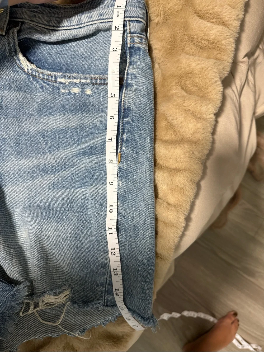 Denim Forum Ex Boyfriend High-Rise Distressed Jean Shorts- light blue - Picture 5 of 6
